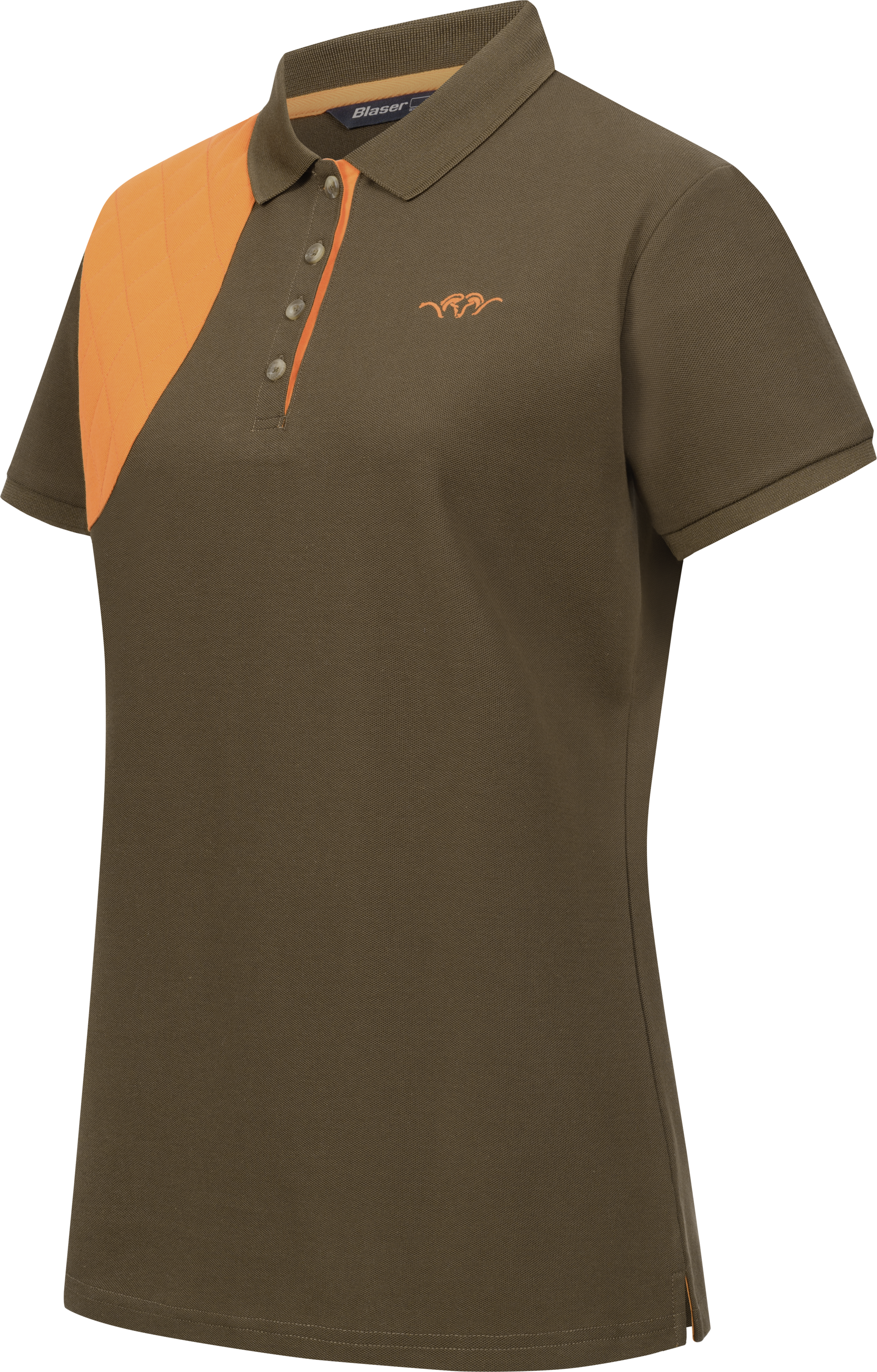 Damen Polo Shirt Shooting Patch Dunkelbraun/Orange