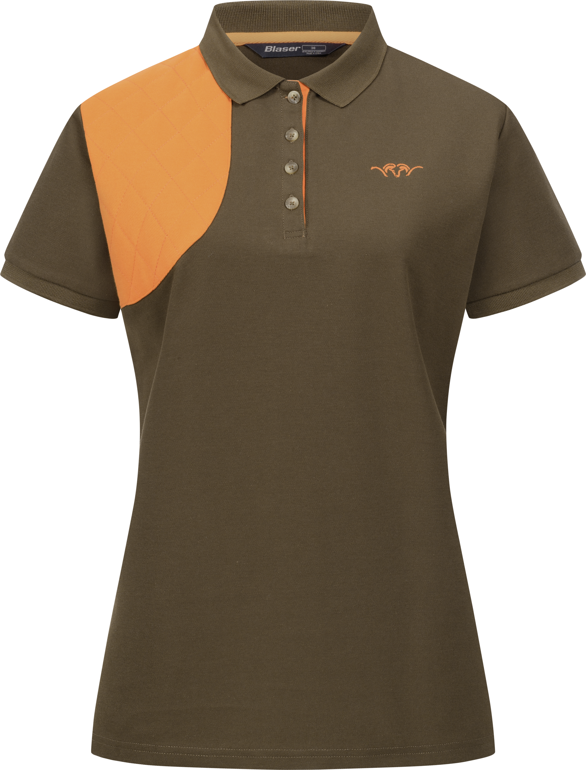 Damen Polo Shirt Shooting Patch Dunkelbraun/Orange
